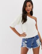 Asos Design One Shoulder Puff Sleeve Sweater - Cream