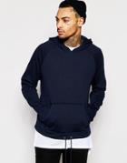 Asos Oversized Cropped Hoodie With Drawstring & Zips In Navy - Navy