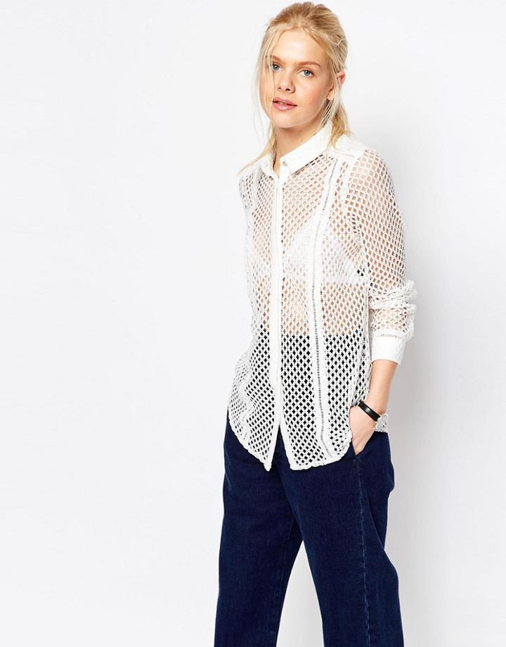 Asos All Over Geo Lace Shirt - White