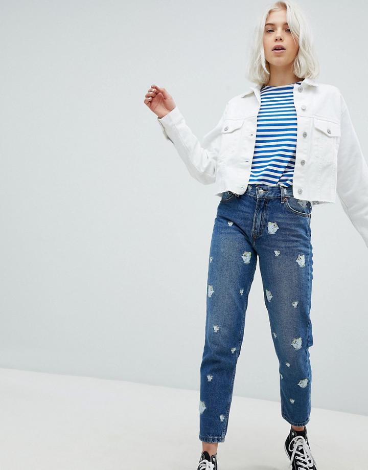 Pull & Bear Beauty And The Beast Mom Jeans - Blue