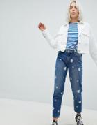Pull & Bear Beauty And The Beast Mom Jeans - Blue