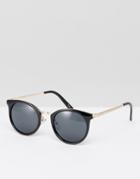 Asos Round Sunglasses In Black With Gold Patterned Arms - Black