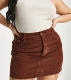 Asos Design Curve Cord Mini Skirt In Chocolate-brown