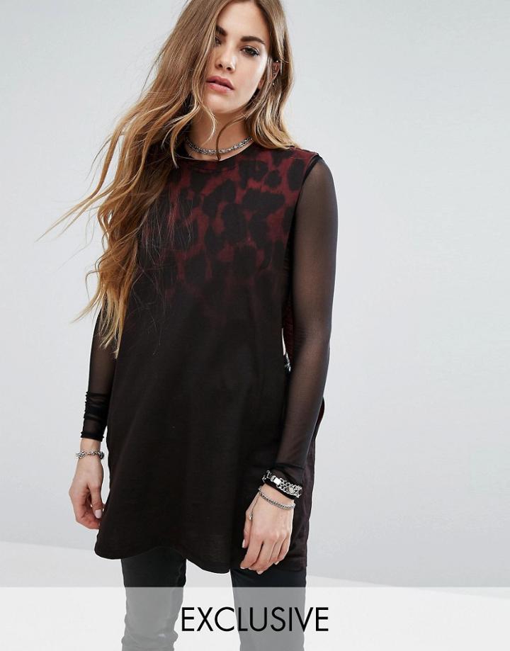 Religion Jersey Tank Top In Red Leopard Ombre Print - Red