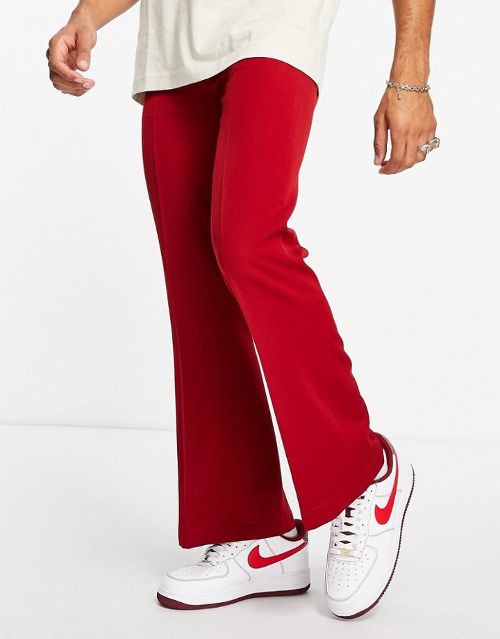 Asos Design Flared Smart Pants In Deep Maroon