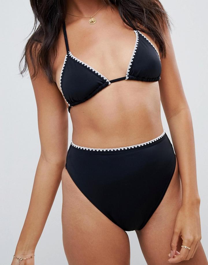 Asos Design Mix And Match Blanket Stitch High Leg High Waist Bikini Bottom - Black