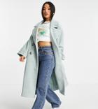 Asos Design Petite Luxe Oversized Boucle Coat In Mint-blues
