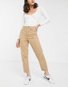 Fae Oat Meal Brown Stitching Two-piece Mom Jeans