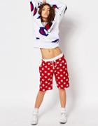 Champion Longline Sweat Shorts In All Over Star Print - Red