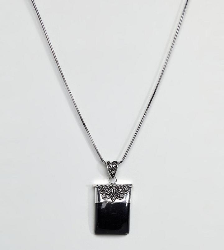 Reclaimed Vintage Inspired Onyx Pendant Necklace - Silver