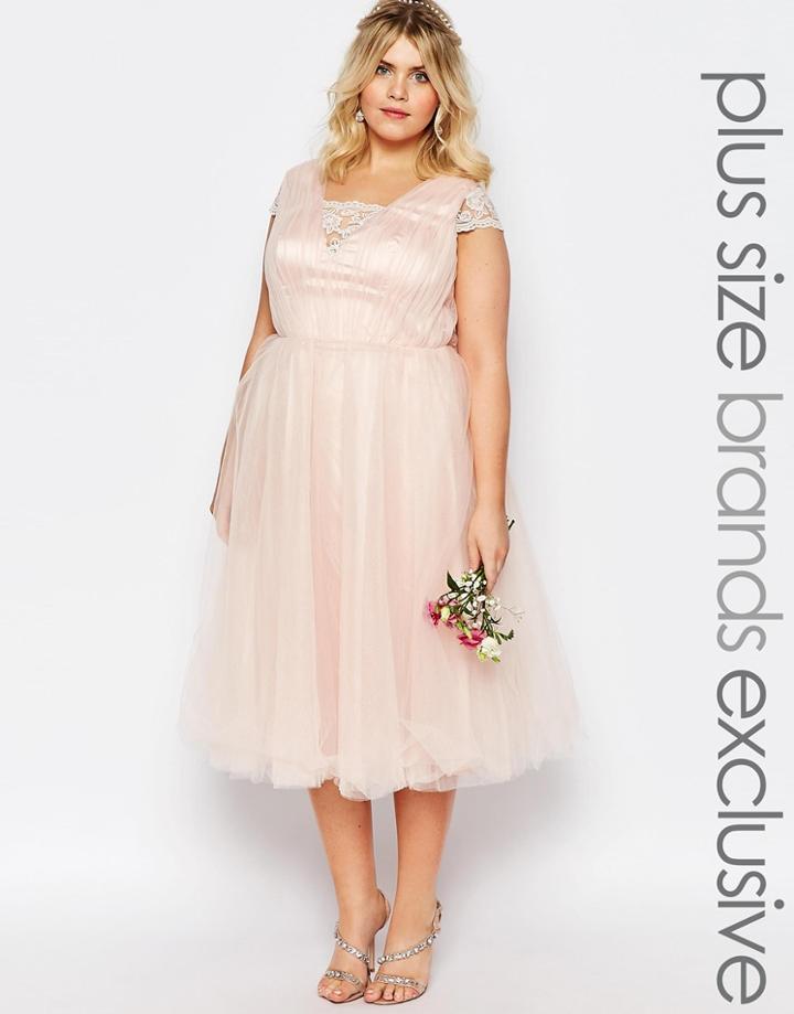 Chi Chi London Plus Midi Dress With Tulle Skirt - Pink