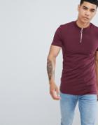 Asos Design Muscle Fit T-shirt With Zip Turtleneck - Red
