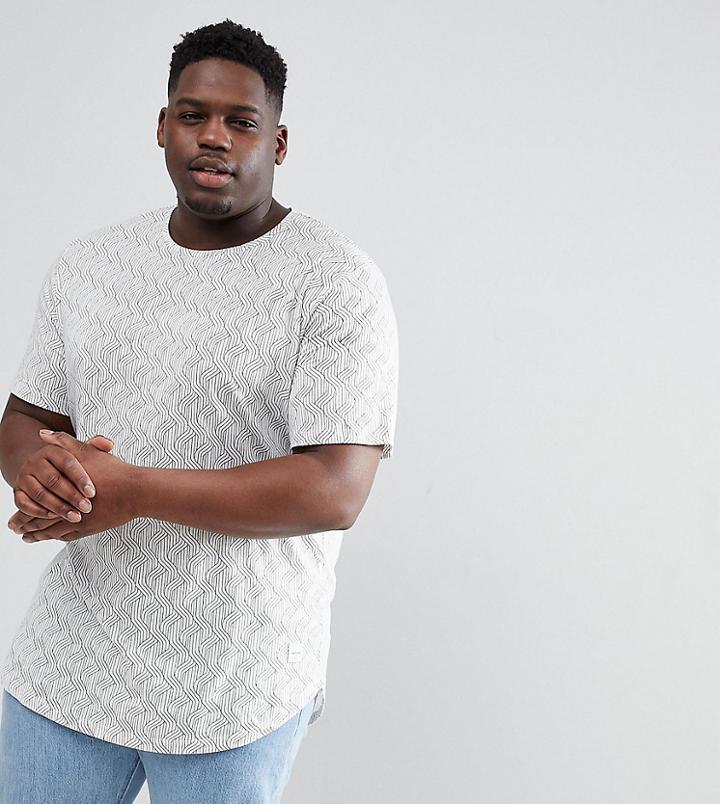 Only & Sons Plus Longline T-shirt With All Over Print - White