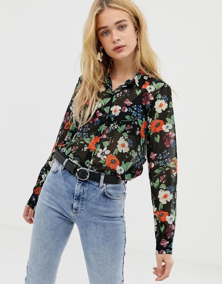 Vero Moda Sheer Floral Shirt-black