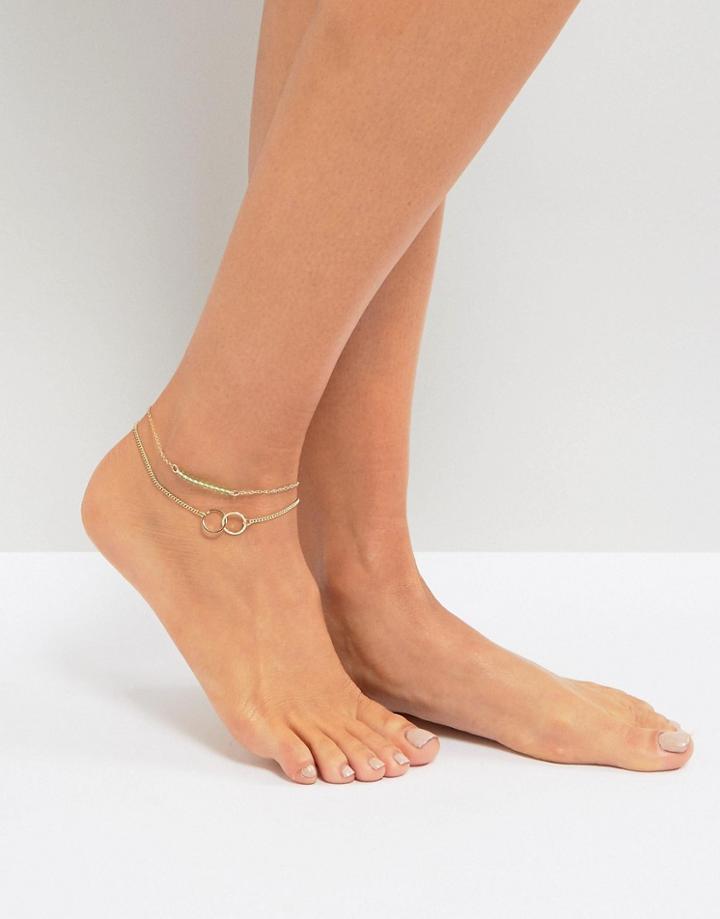 Asos Pack Of 2 Pretty Bead Chain Anklets - Gold