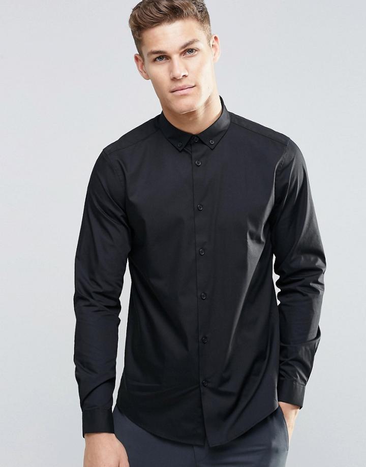 Asos Smart Shirt In Black With Button Down Collar In Regular Fit - Black