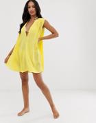 Seafolly Swing Beach Dress With Button Detail In Yellow-purple