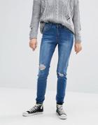 Pieces Perry Distressed Knee Skinny Jeans - Blue