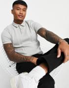Asos Design Rib Cut & Sew Smart Polo In Light Gray