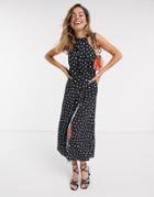 Ever New Halter Neck Cut Out Midi Dress In Black Polka Dot