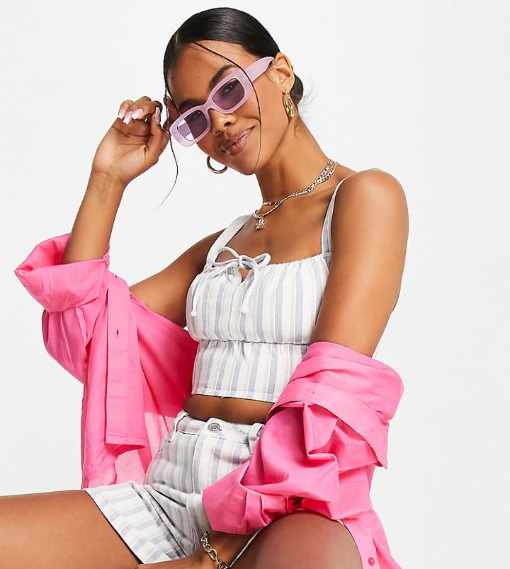 Missguided Tie Front Crop Top In Blue Stripe - Part Of A Set-blues