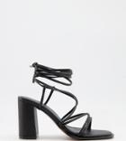 Asos Design Wide Fit Waterlily Tie Leg Mid Heeled Sandals In Black