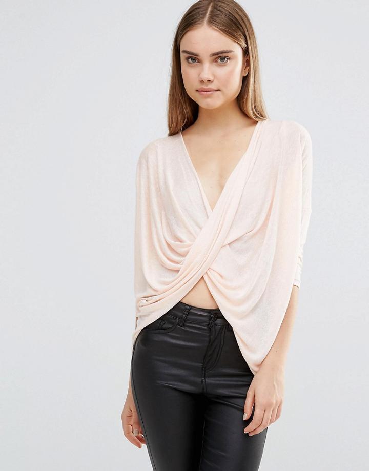 Ax Paris Knitted Wrap Front Top - Pink