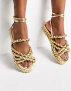 Asos Design Franky Rope Flat Sandals In Gold