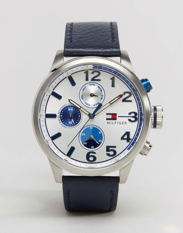 Tommy Hilfiger Jackson Leather Watch In Navy 1791240 - Navy
