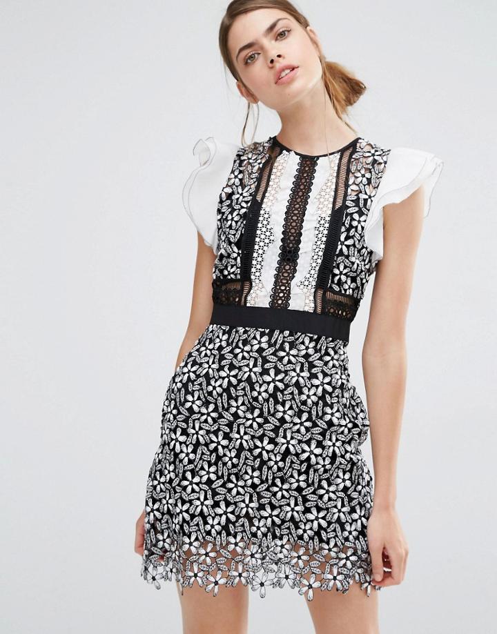 Self Portrait Frill Sleeved Daisy Guipure Mini Dress