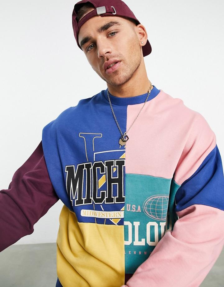 Asos Design Oversized Sweatshirt In Collegiate Color Block-multi