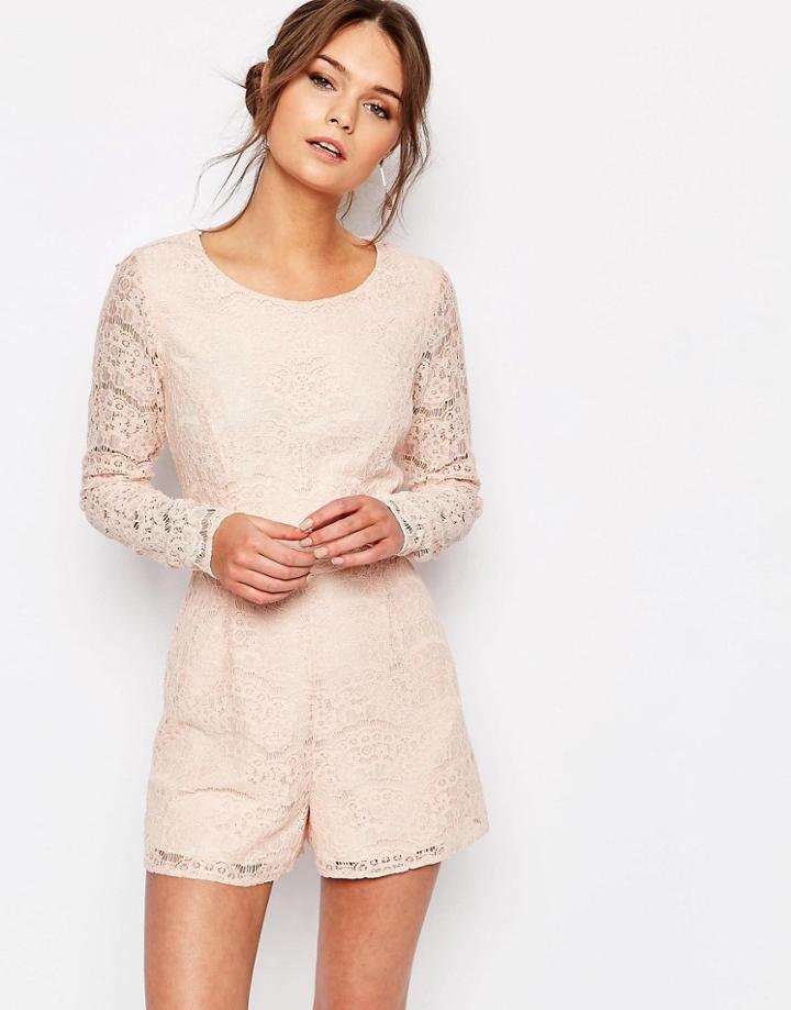 New Look Eyelash Lace Romper - Beige