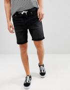Pull & Bear Skinny Denim Shorts In Black With Drawstring - Black