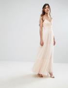 Little Mistress Tulle Maxi Dress In Tiers - Pink