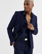 Twisted Tailor Super Skinny Double Breasted Suit Jacket In Check-navy
