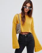 Missguided Crop Flare Sleeve Sweater - Yellow