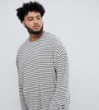 Asos Design Plus Oversized Long Sleeve Stripe T-shirt In Towelling - Beige