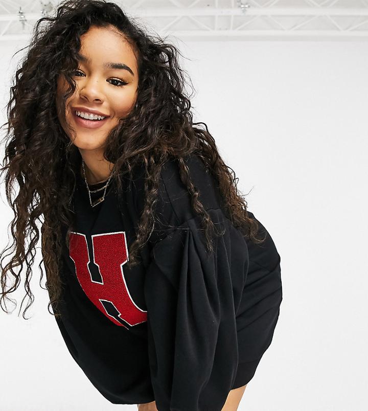 Asos Design Curve Oversized Balloon Sleeve Sweatshirt Mini Dress With Letter Graphic In Black And Red