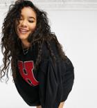 Asos Design Curve Oversized Balloon Sleeve Sweatshirt Mini Dress With Letter Graphic In Black And Red