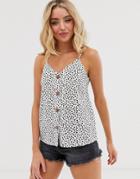 Asos Design Button Through Linen Cami In Polka Dot-multi