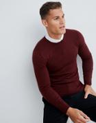 Asos Design Muscle Fit Merino Wool Sweater In Burgundy - Red