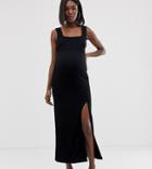 Asos Design Maternity Square Neck Mixed Fabric Maxi Dress With Split - Black