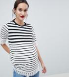 Asos Design Maternity Nursing Double Layer T-shirt In Stripe With Crochet Trim - Multi