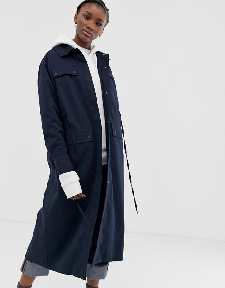 Weekday Pocket Detail Long Coat In Navy - Navy