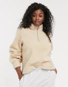 Pieces Sherpa Sweater With Half Zip In Cream-white