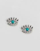 Asos Faux Turquoise Stone Eye Earrings - Silver