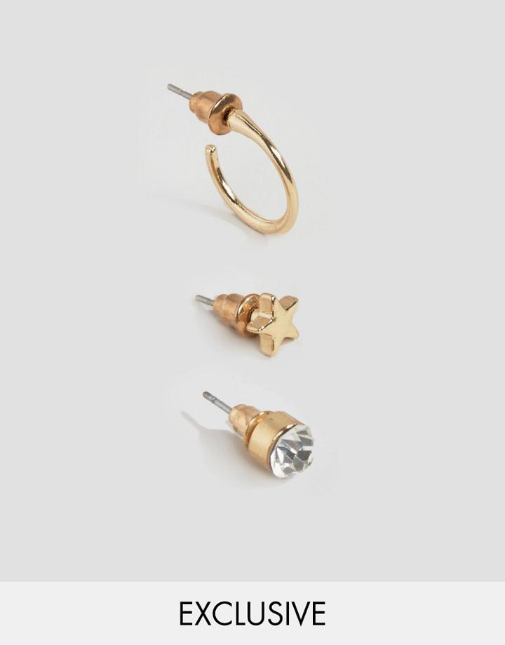 Designb Gold Stud Earrings In 3 Pack - Gold