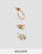 Designb Gold Stud Earrings In 3 Pack - Gold
