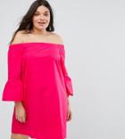 New Look Curve Peplum Sleeve Bardot Dress - Pink