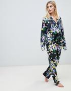 Asos Design Mix & Match Floral Pyjama Pants In 100% Woven Modal-black